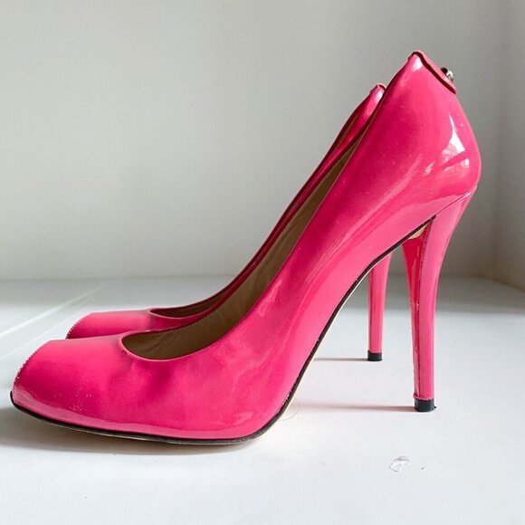 Stuart Weitzman Barbie Pink Patent Leather Peep Toe High Heels - Picture 1 of 14
